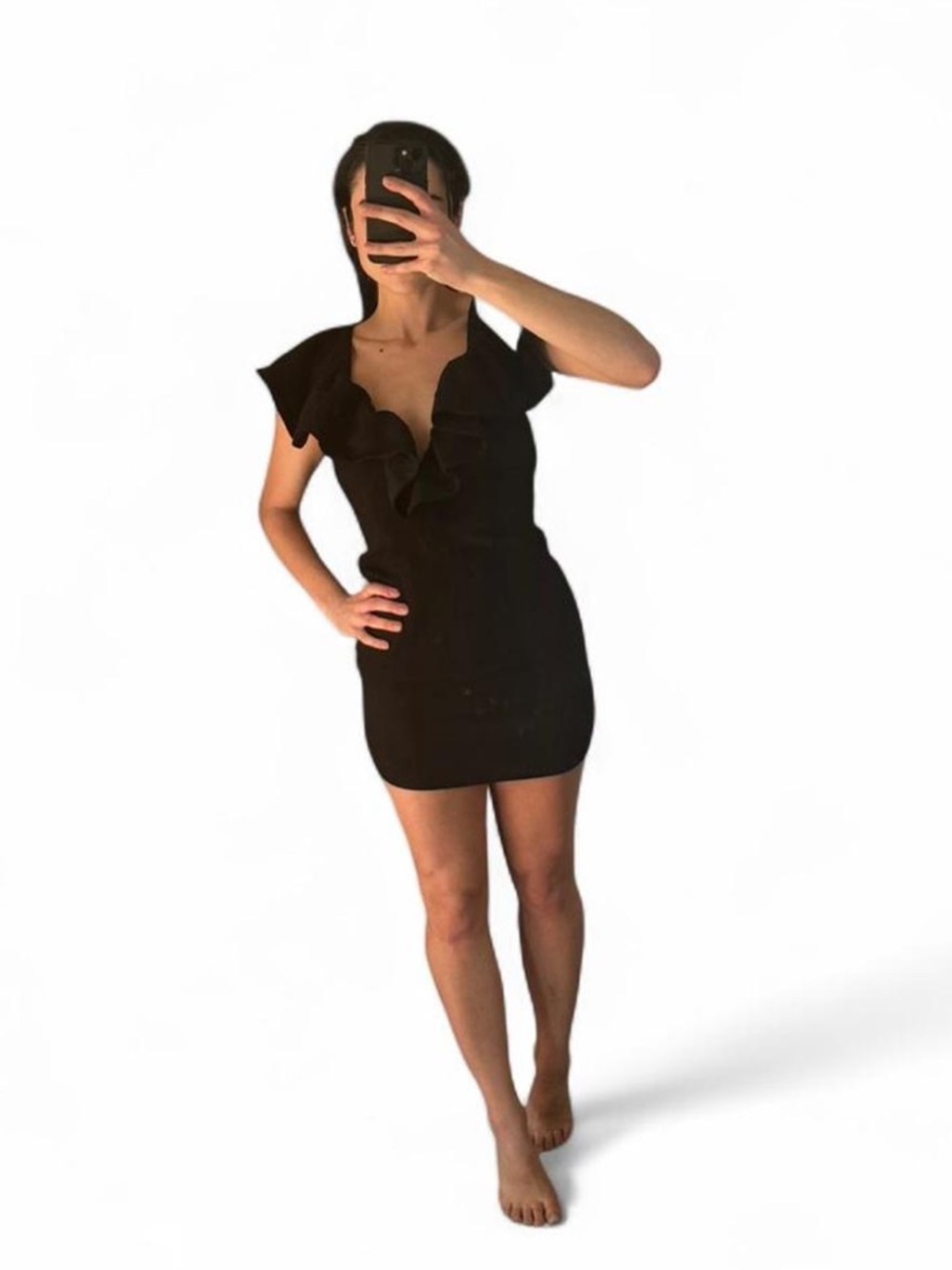 Women's Black Ruffle-Trim Bodycon Dress